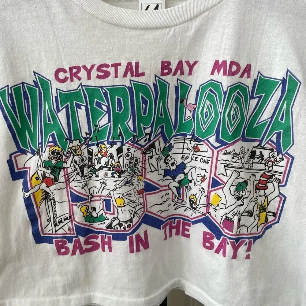 Vintage 90s 98 LA T Crystal Bay MDA Waterpalooza Cropped Tshirt OS S M L - Picture 2 of 8